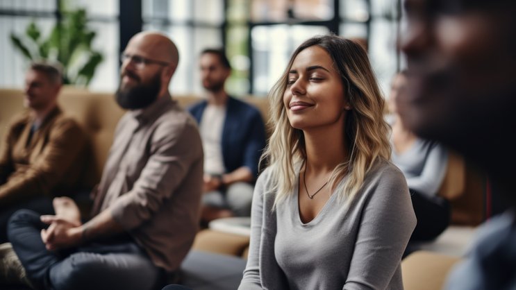 Angebote wie Meditationsworkshops im Unternehmen können das Wellbeing und eine positive Grundstimmung von Mitarbeitenden fördern.