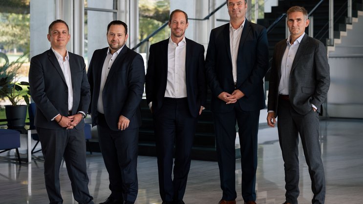 Stiftungsrat und Geschäftsleitung (von links nach rechts: Mikaël Genty, Dejan Dukov, Christoph Borgmann, Alain Deschenaux und Hervé Froidevaux).