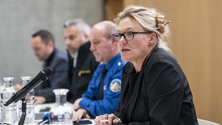 La procureure générale valaisanne Béatrice Pilloud lors de la conférence de presse du 1er janvier à Lens (VS).