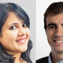 Sanghita Nandy, Leiterin des Bereichs «P&C Treaty UW Advisory» und Francesco Atzen, Leiter der P&C-Rückversicherungs-Underwriting-Strategie und Portfoliosteuerung bei Swiss Re. 