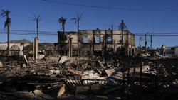 Des commerces brûlés par l'incendie de Palisades dans le quartier de Pacific Palisades à Los Angeles.