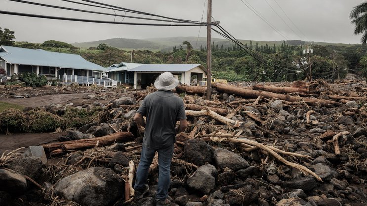 Trümmer bei Naalehu auf Hawaii nach dem Hurrikan Lala.