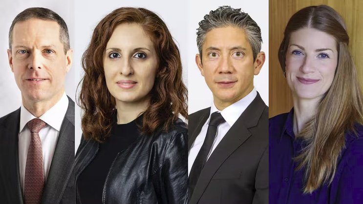 Yvan Berthou, designierter Chief Insurance Officer Non-Life, Eliana Sarli, designierte CFO, Michel Foong, designierter Chief Technology & Operations Officer und Deborah Bass, designierte Head of Communications & Public Affairs bei Generai Schweiz (v.l.n.r.).