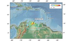 Ort des Erdbebens der Stärke 7,5 mit den vom US Geological Survey (USGS) geschätzten Erschütterungsintensitäten.
