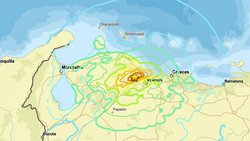 Karte des U.S. Geological Survey mit Darstellung der Ausbreitung der Erdstösse mit Epizentrum westlich von Caracas.