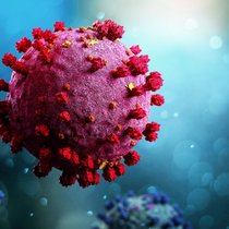 Représentation d'un coronavirus (rendu en 3D)